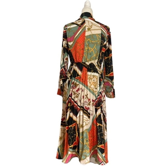 Dalia MacPhee Midi Floral Print Dress Pleated Detailing Ling Sleeves NWOT - Picture 6 of 15